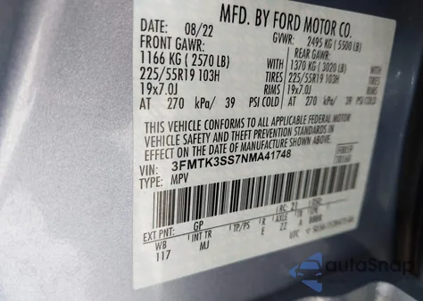 2022 Ford Mustang Mach-E Premium from USA, damaged, VIN 3FMTK3SS7NMA41748